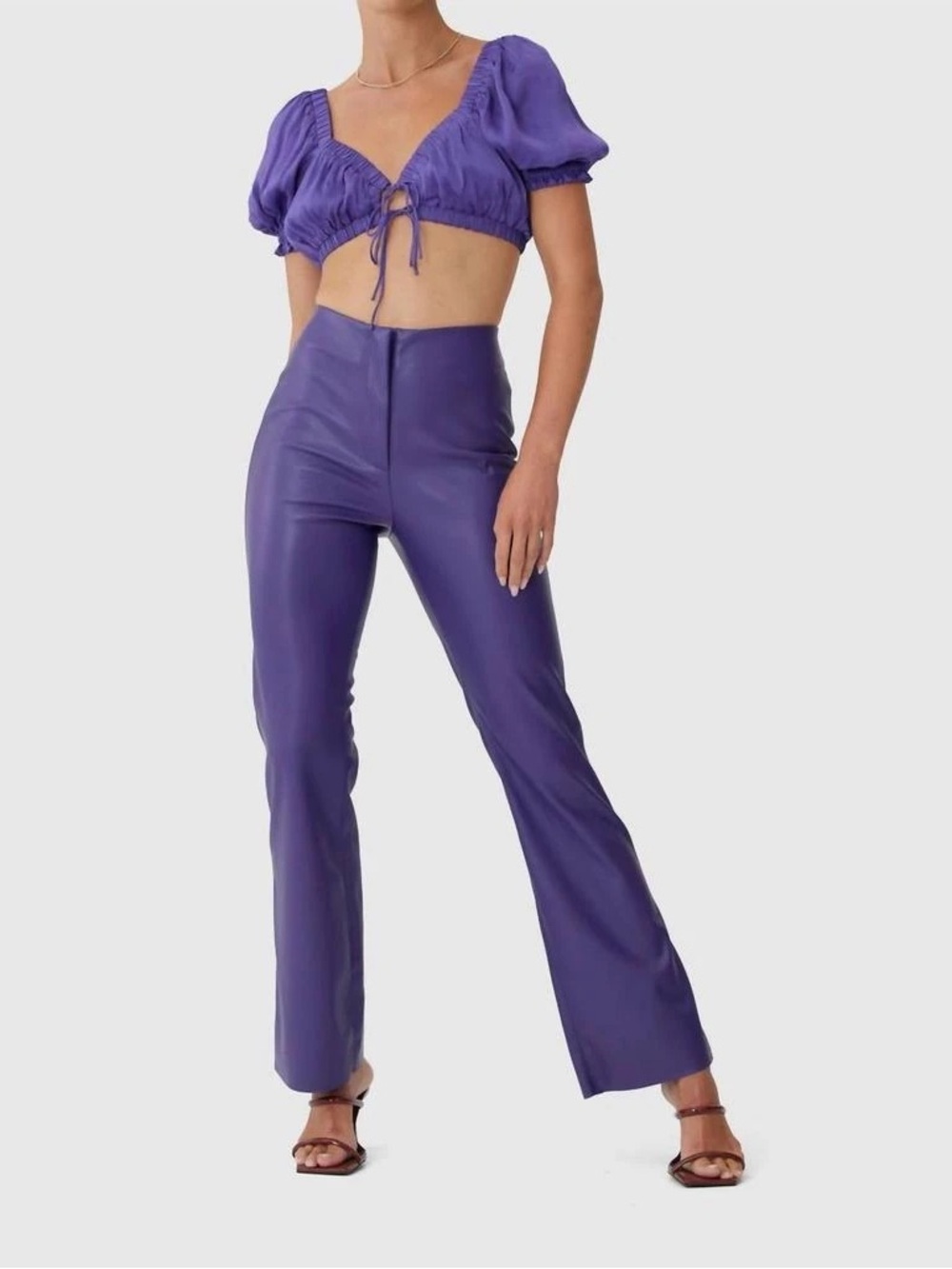 Finders Keepers Purple Faux Leather Wide-Leg Pants